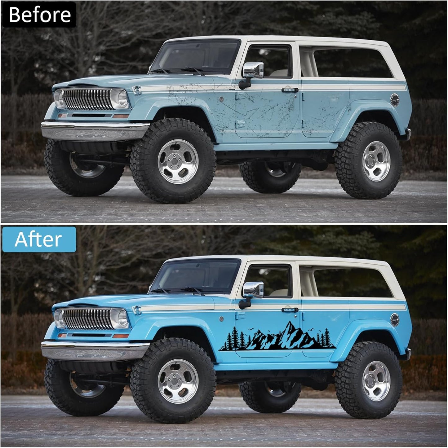 Mountain Car Decals, Cool Auto Stickers Waterproof Vinyl Hood Decal Forest Car Window Stickers Auto Graphics Body Side Door Trunk Decoration for Racing Car SUV Truck Off-Road Vehicle RV, Black Right