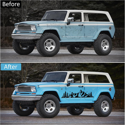 Mountain Car Decals, Cool Auto Stickers Waterproof Vinyl Hood Decal Forest Car Window Stickers Auto Graphics Body Side Door Trunk Decoration for Racing Car SUV Truck Off-Road Vehicle RV, Black Right