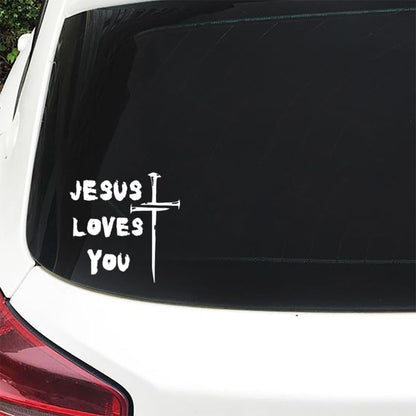 Jesus Loves You Jesus Cross Sticker Christian Car Sticker Window Bumper Decal Sticker Suitable for Car Truck Door Laptop (White)