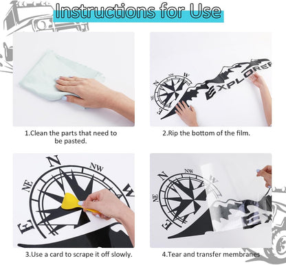 Car Decals Mountain Compass, Cool Auto Stickers Waterproof Vinyl Hood Decal Car Window Stickers Auto Graphics Body Side Door Trunk Decoration for Racing Car SUV Truck Off-Road Vehicle Jeep RV, Left