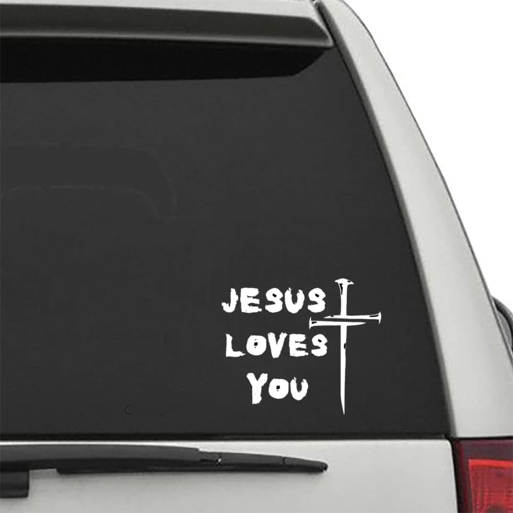 Jesus Loves You Jesus Cross Sticker Christian Car Sticker Window Bumper Decal Sticker Suitable for Car Truck Door Laptop (White)
