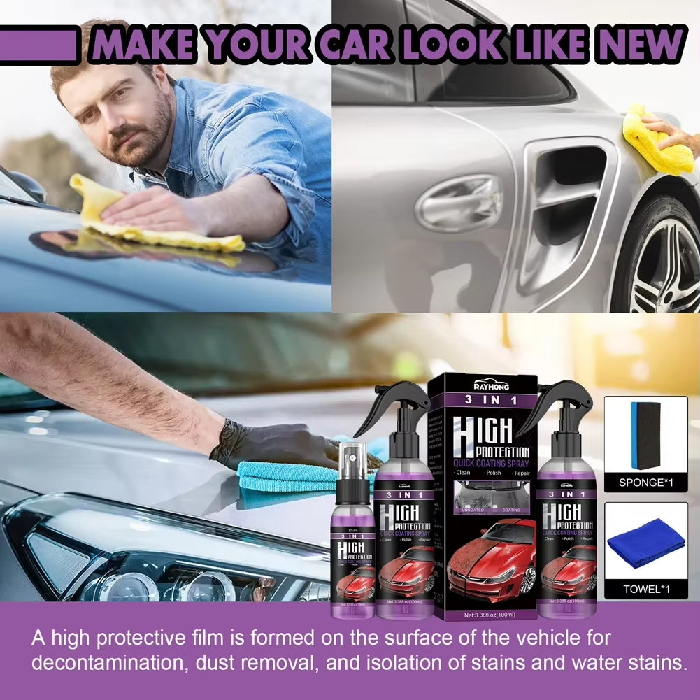 3In1 Quick Coating Spray 100ML High Protection Shine Armor Ceramic Car Wash Car Shield Coating Cleaning Nano Polishing Paint Wax