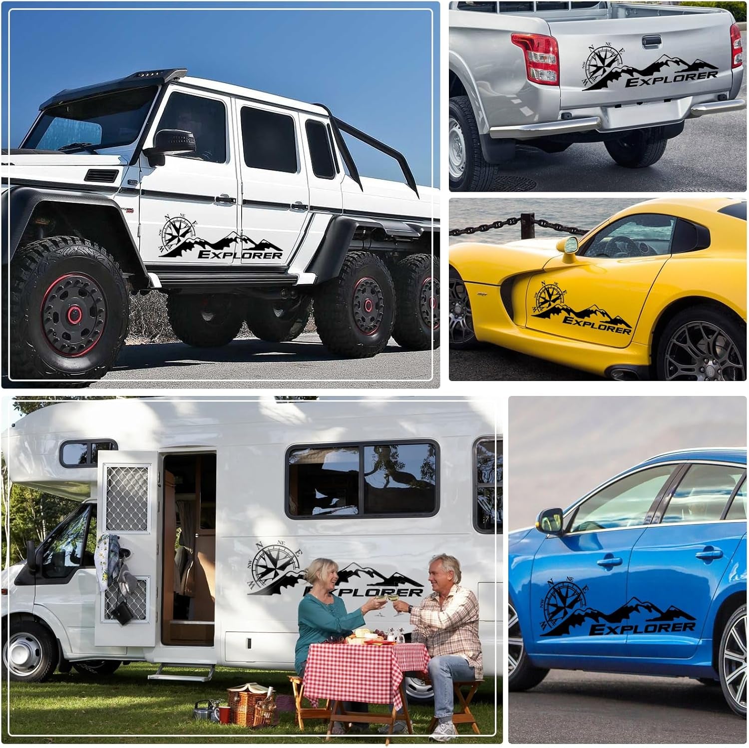 Car Decals Mountain Compass, Cool Auto Stickers Waterproof Vinyl Hood Decal Car Window Stickers Auto Graphics Body Side Door Trunk Decoration for Racing Car SUV Truck Off-Road Vehicle Jeep RV, Left