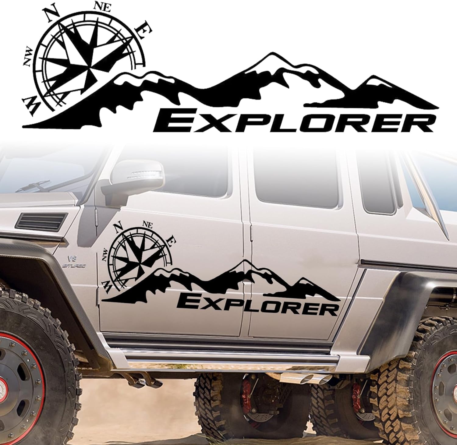 Car Decals Mountain Compass, Cool Auto Stickers Waterproof Vinyl Hood Decal Car Window Stickers Auto Graphics Body Side Door Trunk Decoration for Racing Car SUV Truck Off-Road Vehicle Jeep RV, Left