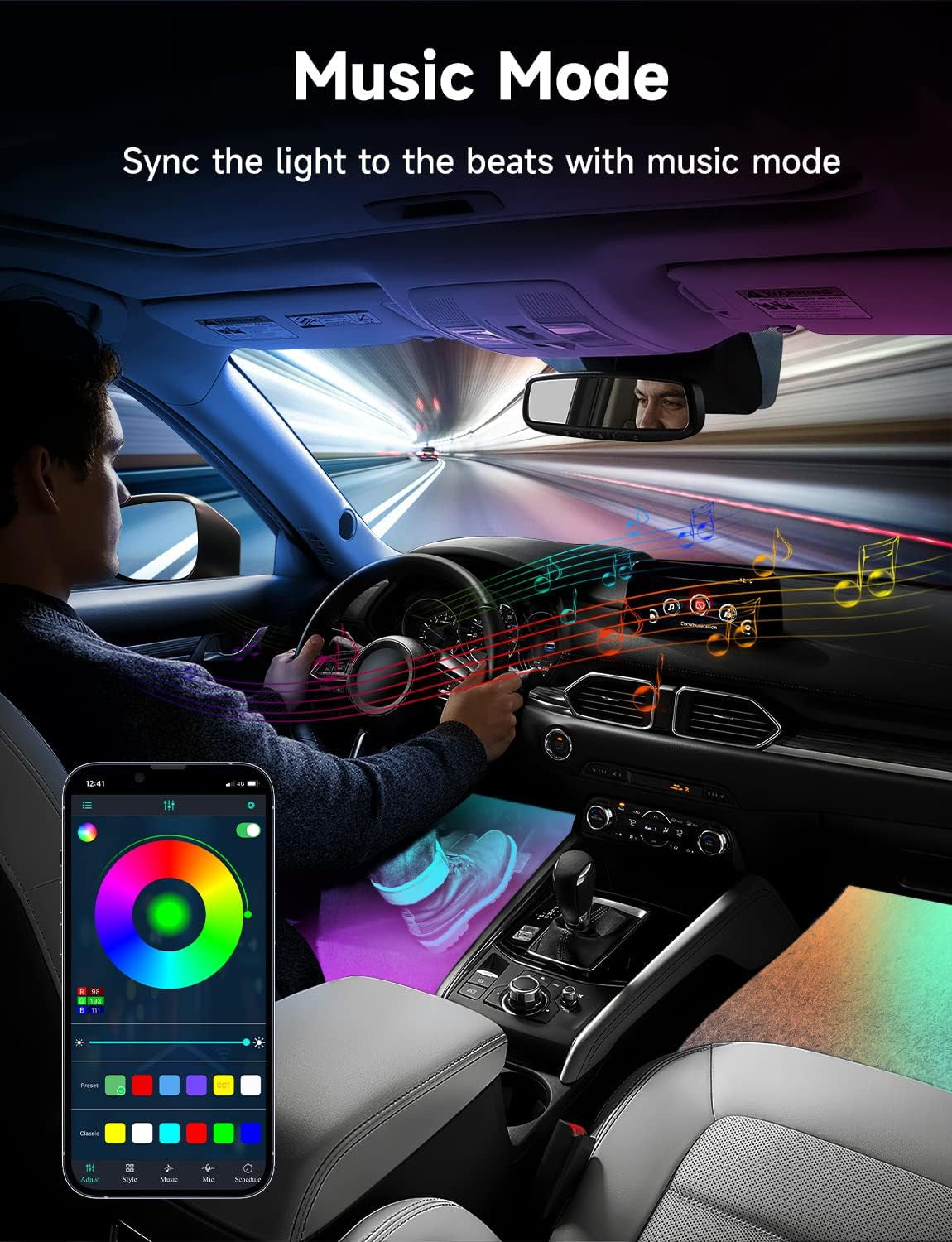 Upgraded Muliticolor Interior Car Lights, App Control RGBIC Smart Car Lights, 16 Million Color Option Car LED Lights, DIY Mode, Multiple Scene Options Car LED Lights for Cars, Trucks, Suvs