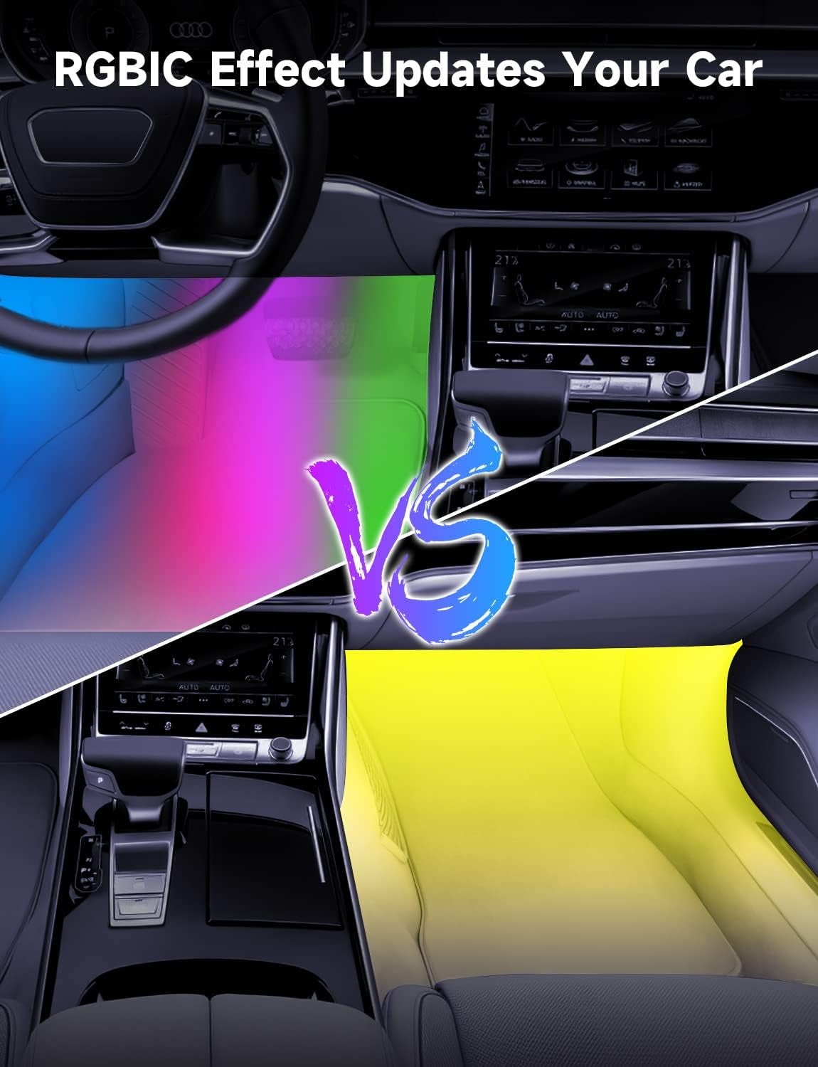 Upgraded Muliticolor Interior Car Lights, App Control RGBIC Smart Car Lights, 16 Million Color Option Car LED Lights, DIY Mode, Multiple Scene Options Car LED Lights for Cars, Trucks, Suvs