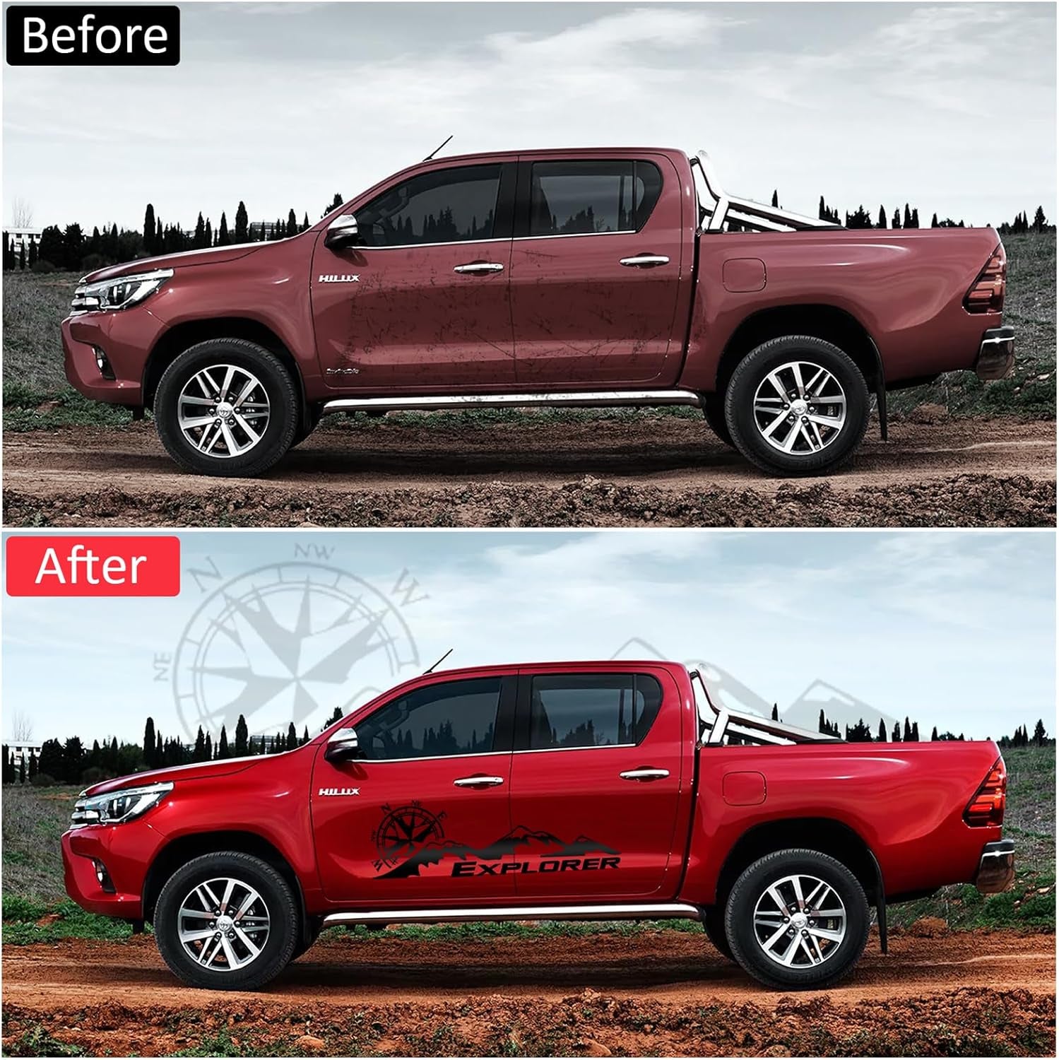 Car Decals Mountain Compass, Cool Auto Stickers Waterproof Vinyl Hood Decal Car Window Stickers Auto Graphics Body Side Door Trunk Decoration for Racing Car SUV Truck Off-Road Vehicle Jeep RV, Left